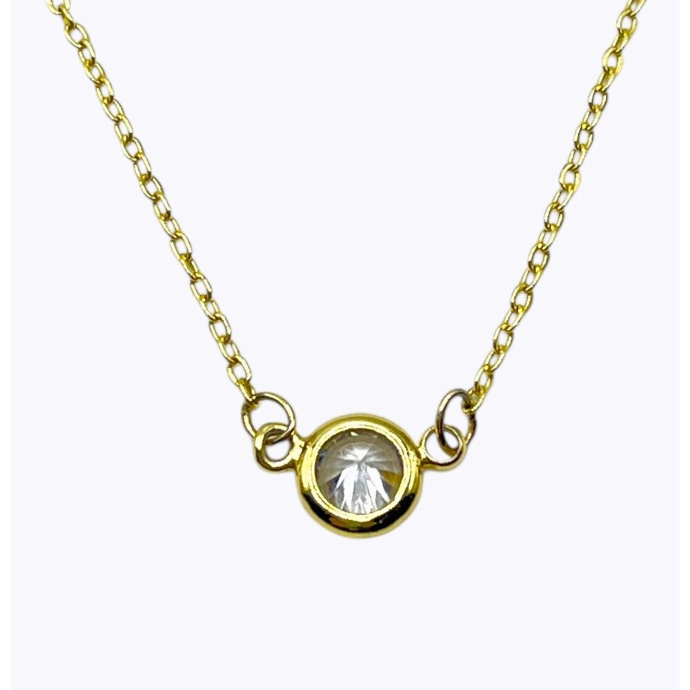 Clear Rivoli Crystal Solitaire Pendant Necklace Round Bezel Gold Tone Minimalist